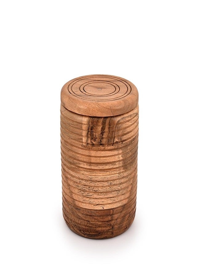 Kaizen Casa Food Jars & Canisters Acacia Wood round wooden storage jar with Lid for Sugar,Tea,Coffee,Snack,Spice,Herbs (4.5"X 4.5" X 6") - Image 1